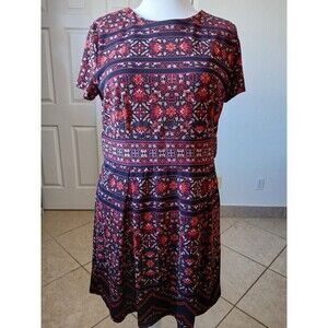 Chico's Floral Striped Print Short Sleeve Dress Knee Length Size 3  XL Stretch